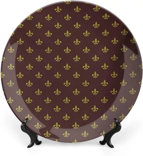 Miniatura 8 de Plato decorativo de 6 pulgadas, plato de cena de flor de lis, patrón heráldico, escudo de armas, placa de exhibición de adorno para mesa de comedor
