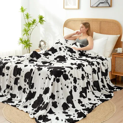 Miniatura 21 de Cozy Bliss Manta mullida con estampado de vaca para sofá, manta gruesa, suave y cálida de forro polar que no desprende para decoración occidental