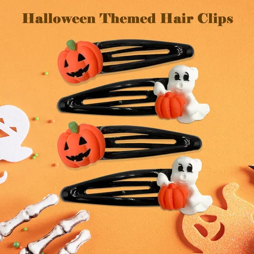 Miniatura 7 de 4 pinzas para el cabello de Halloween, calabaza de Beleki fantasma, pinzas para el cabello antideslizantes, pasadores de Halloween, accesorios
