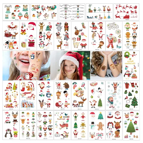 Miniatura 2 de Tatuajes temporales para maquillaje de Navidad para niños, 228 tatuajes de dibujos animados (30 hojas), impermeables, tatuajes falsos para arte