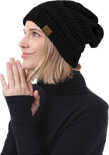 Miniatura 7 de Gorros de invierno con forro de satén para mujer, gorro de invierno con forro de seda para invierno, cálido gorro de punto con puños