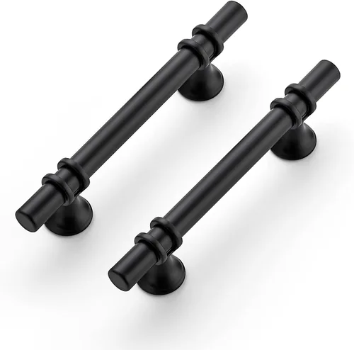 Miniatura 18 de Ravinte Paquete de 5 tiradores de gabinete de cocina con un solo agujero con base redonda, tiradores de cajón negro mate, manijas de gabinete de 2