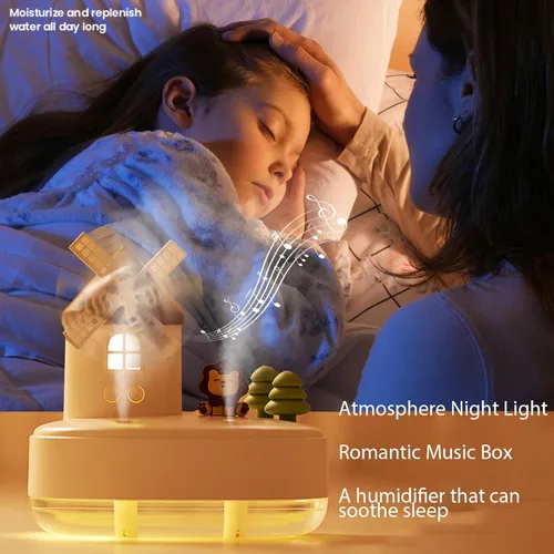 Miniatura 3 de Humidificadores ultrasónicos para dormitorio y oficina, humidificador de niebla fría con caja de música, humidificador de viento giratorio para bebé
