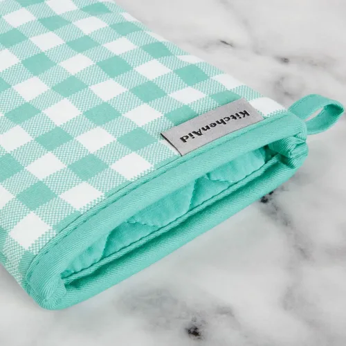Miniatura 3 de KitchenAid Juego de 2 manoplas de horno Gingham Aqua Sky, 7 x 13 pulgadas