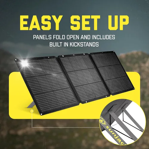 Miniatura 6 de SunJack Cargador de panel solar portátil plegable de 120 W con soportes, MC4/PD60 USB-C/USB-A, ETFE monocristalino, cargador solar impermeable