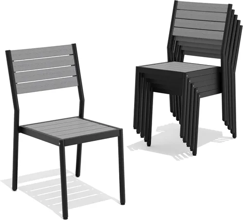 Miniatura 24 de Pellebant Juego de 2 sillas de comedor apilables para exteriores, sillas de patio de aluminio con brazos, para todo tipo de clima, para jardín, Negro