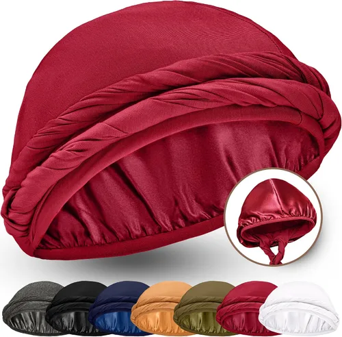 Miniatura 11 de Turbante Halo con Forro de Satén de Seda Envolvente de Cabeza Preajustado Gorro de Calavera para Hombres y Mujeres Gorro para Dormir Cubierta