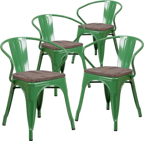 Miniatura 19 de Flash Furniture Silla de metal negro con asiento y brazos de madera