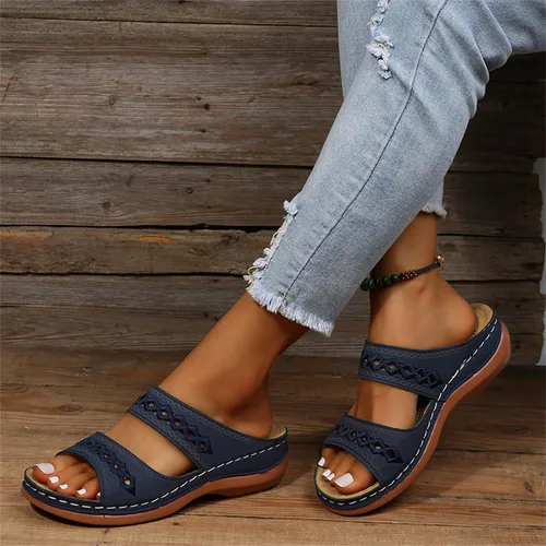 Miniatura 143 de Ladmiple Sandalias ortopédicas florales de moda 2023 con soporte de arco, zapatillas romanas casuales con puntera abierta