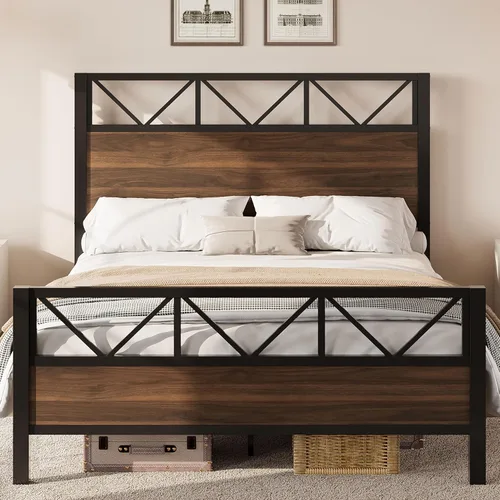 Miniatura 17 de LIKIMIO - Base de cama Queen, cabecero industrial alto de 51.2", con soporte metálico resistente, estructura de cama sólida y estable, libre