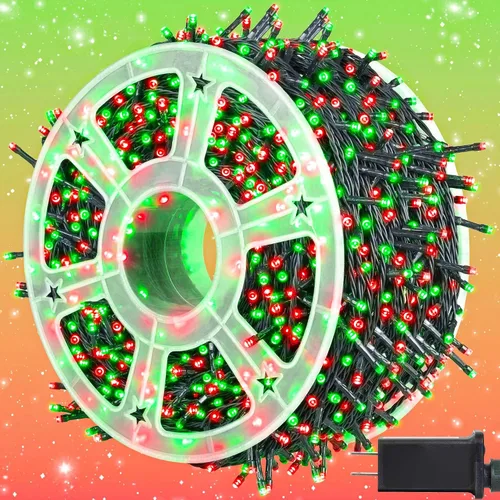 Miniatura 14 de kemooie 500 luces LED de Navidad rosadas, luces de Navidad de 164 pies para exteriores, enchufables, impermeables, con 8 modos de parpadeo