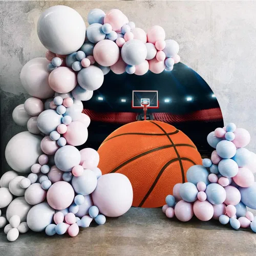 Miniatura 3 de Laeacco Fondo redondo de 7.5 x 7.5 pies para fotografía de baloncesto para adolescentes, niños, decoración de fiesta de cumpleaños, estadio