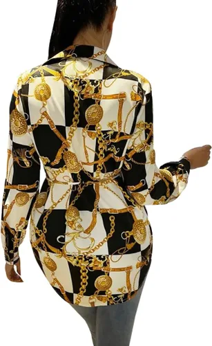 Miniatura 5 de Vestidos tipo camisa para mujer, sexy, con botones, con cuello, blusas de manga larga, estampado floral
