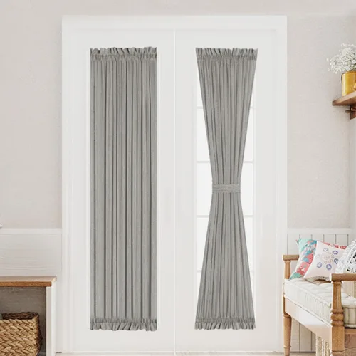 Miniatura 14 de Turquoize Elegantes cortinas de lino para puerta francesa, paneles de cortina de filtrado de luz, panel de lino con bolsillo para barra, panel