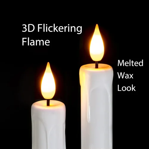 Miniatura 2 de Homemory 3 velas cónicas sin llama con temporizador remoto, velas blancas parpadeantes de 9.6 pulgadas, funciona con pilas, velas LED de plástico