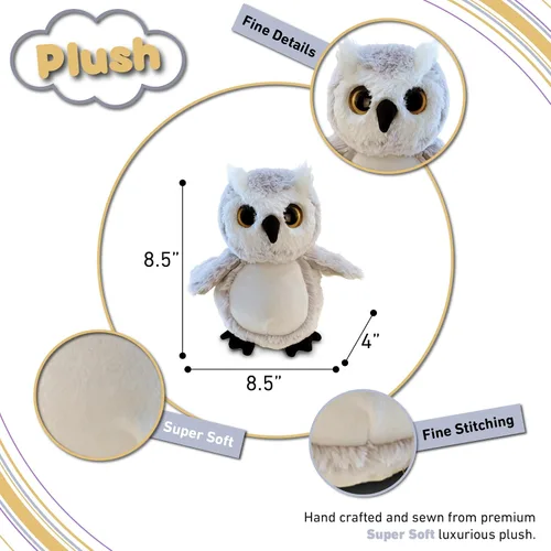 Miniatura 3 de DolliBu - Peluche de búho – Animal de peluche súper suave, lindo pájaro de vida silvestre gris, adorable animal de peluche esponjoso para niños