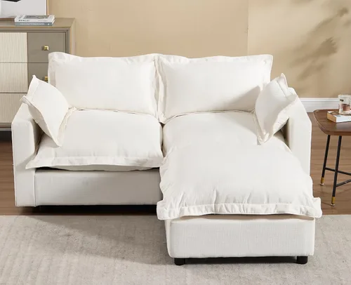 Miniatura 12 de chairus Sofá modular modular de 97 pulgadas con asiento profundo otomano movible, juego de sofá de lino con almohadas suaves en forma de L para sala