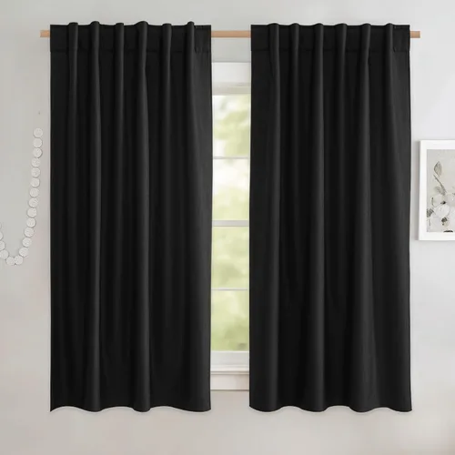 Miniatura 71 de NICETOWN Cortinas 100% opacas de 63 pulgadas de largo, 2 paneles de cortinas cortas con aislamiento térmico con forro para dormitorio, cortinas