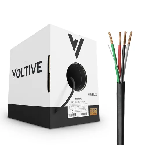 Miniatura 40 de Voltive Cable de altavoz 16/2, Plenum CL3P, negro, 100 pies - 16AWG, 2 conductores, cobre trenzado sin oxígeno, listado UL - V-1217-1