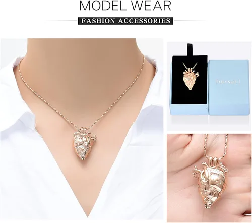 Miniatura 34 de Imrsanl Collar con colgante de joyería de cremación para cenizas – Collar anatómico de urna de corazón para cenizas – Medallones conmemorativos