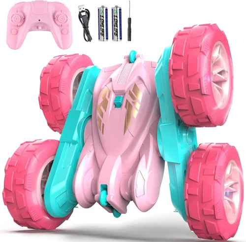 Miniatura 9 de Coche de Control Remoto, Autos RC de Acrobacias Para Niños con Luz Colorida, Carga Rápida USB-C, Juguetes de Coche Camión RC 4WD Recargable con Azul