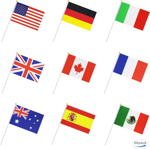 Bandera internacional de 50 países, bandera nacional de mano con parte superior redonda, decoraciones de fiesta para desfiles, olímpicos, copas del
