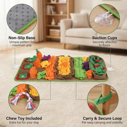 Miniatura 6 de Tapete de olfateo para perros de razas grandes, 32 x 20 pulgadas, lavable, duradera, para entrenamiento de alimentación lenta, juguete