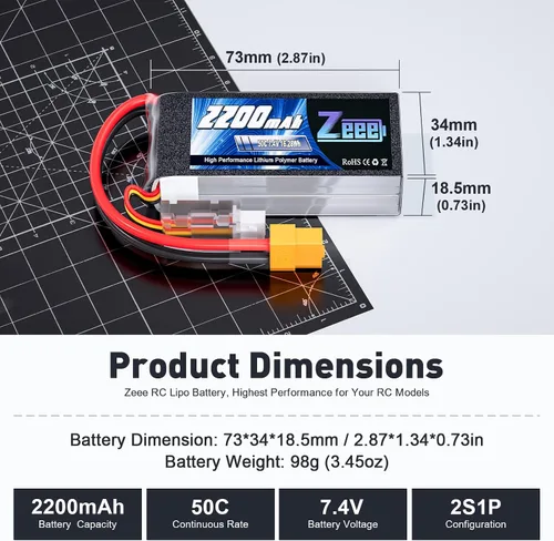 Miniatura 2 de Zeee 7.4V 50C 2200mAh 2S RC Lipo Batería con XT60 Plug 2 Pack Baterías con 1 unids Lipo Safe Bag Bolsa ignífuga a prueba de explosiones para carga