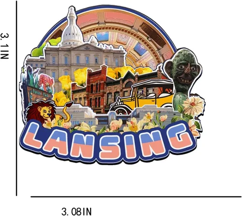Miniatura 3 de Lansing - Imán de madera para nevera, diseño de Michigan, Estados Unidos, 3118
