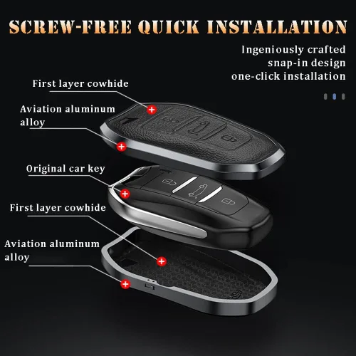 Miniatura 7 de Funda para llavero de automóvil con textura de cuero de aleación para Peugeot Citroen Picasso Elysee 308 407 3085 5008 C3 DS5 DS6 Funda para llave