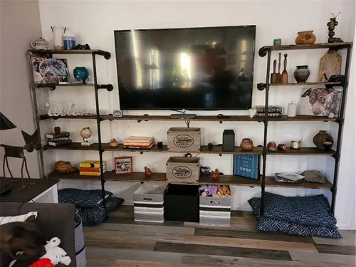 Miniatura 2 de Soporte de estante de tubo de hierro industrial para montaje en pared, estantería abierta retro, estantes de almacenamiento, estantes colgantes