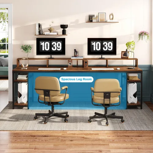 Miniatura 8 de Tribesigns Escritorio para Dos Personas con Soporte para Monitor, Escritorio de Oficina Doble para Computadora de 78.74" de Largo con Estantes
