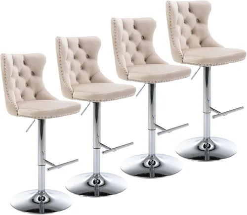 Miniatura 23 de Aoowow Juego de 2 taburetes de bar giratorios ajustables con respaldo de terciopelo copetudo, sillas de bar modernas tapizadas con cabeza de clavo