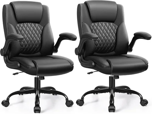 Miniatura 17 de Silla de cuero PU con soporte ergonómico lumbar, gira 360°, pequeña, ruedas, reposabrazos ajustables, para gente chaparra, para escritorio, Marrón