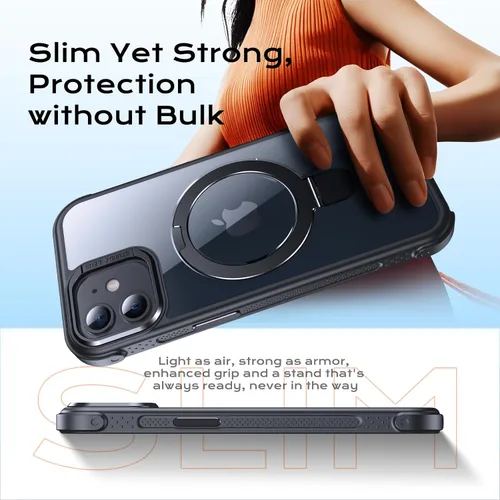 Miniatura 6 de Anqrp Funda transparente con función atril magnética con junta tórica para iPhone 12/12 Pro, compatible con Mag-Safe, de grado militar, reforzada