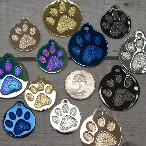 Miniatura 4 de Placa Grabada para Mascotas para Perros y Gatos - Personalizada Frontal y Posterior hasta 4 Líneas de Texto ID Personalizado Grabado, Huella de Pata