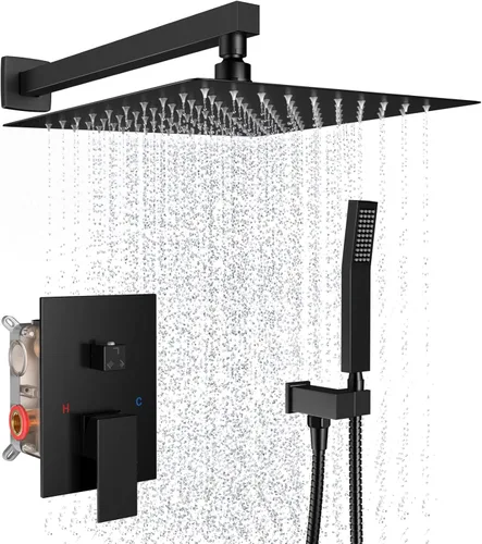 Miniatura 13 de Sistema de ducha de lluvia, juego de grifo de ducha de 12 pulgadas con boquilla de bañera, juego de grifos de ducha de cascada montado en la pared