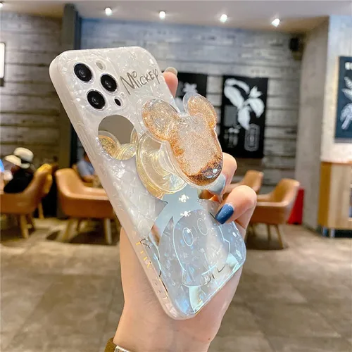 Miniatura 4 de Funda de dibujos animados para iPhone XR 6.1'' con protector de pantalla HD, Mickey Mouse con soporte para teléfono celular de arena movediza