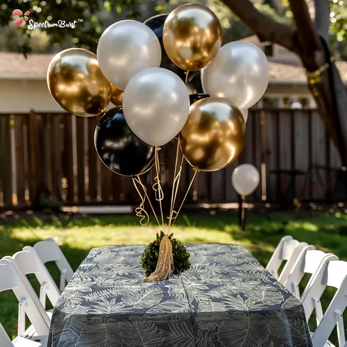 Miniatura 5 de Mantel desechable de 4 piezas con hojas doradas, manteles rectangulares de plástico elegantes de alta calidad para cumpleaños, jubilación, ducha
