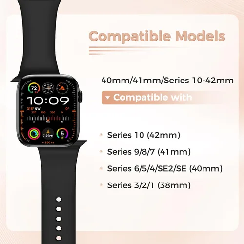 Miniatura 2 de Goton Correa de silicona brillante para Apple Watch de 1.811 in, 1.772 in, 1.732 in, 1.654 in, 1.614 in, 1.575 in, Series 11/10/9/8/7/6/5/4/SE