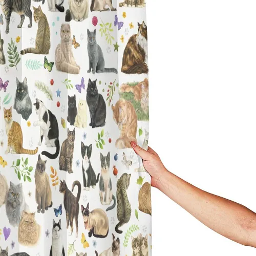 Miniatura 3 de Cortina de ducha de gato para baño con ganchos, lindo gatito colorido de dibujos animados con patas de mascotas para amantes de los gatos, regalo