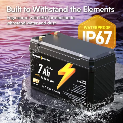 Miniatura 4 de GOLDENMATE Batería de ciclo profundo LiFePO4 de litio de 12 V 7 Ah, más de 5000 ciclos, batería de fosfato de hierro de litio impermeable IP67, BMS