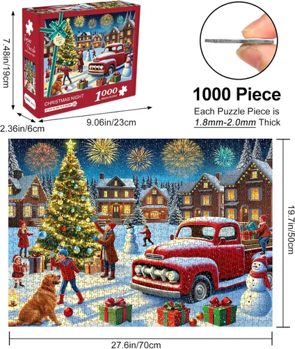 Miniatura 2 de Rocorose Rompecabezas de Navidad para adultos, 1000 piezas con temática de invierno, escena de nieve, fiesta, vacaciones, árbol de Navidad, desafío