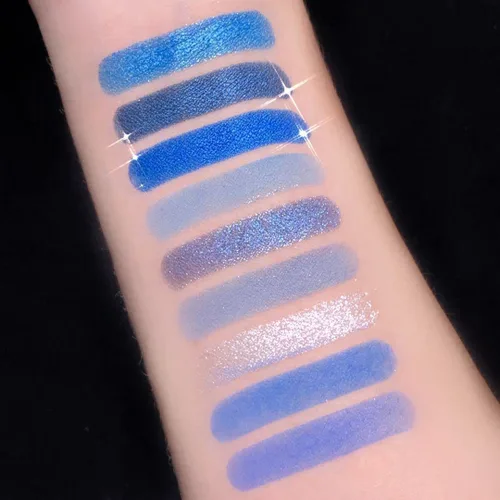 Miniatura 5 de Paleta de sombra de ojos azul, 9 colores, Mardi Gras Carnival prensado pigmento con purpurina, paleta de sombra de ojos impermeable, paleta