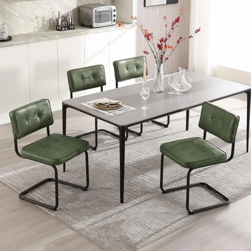 Miniatura 25 de Zesthouse Juego de 2 sillas de comedor de metal industrial, sillas de cocina tapizadas de cuero sintético con base de metal negro, para cocina