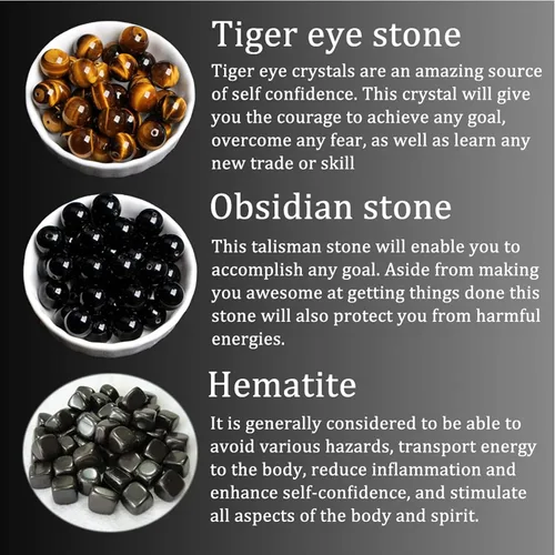 Miniatura 3 de Treatment Crystal Tiger Eye Black Obsidian Hematite 8 Mm Stone Beads Good Luck Triple Protection Bracelet For Men Ladies