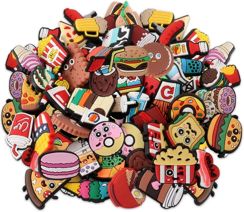 Miniatura 6 de mortd 50 dijes de decoración de zapatos con temática de alimentos paquete de dijes para zapatos de hamburguesa para decoración de zapatos zuecos