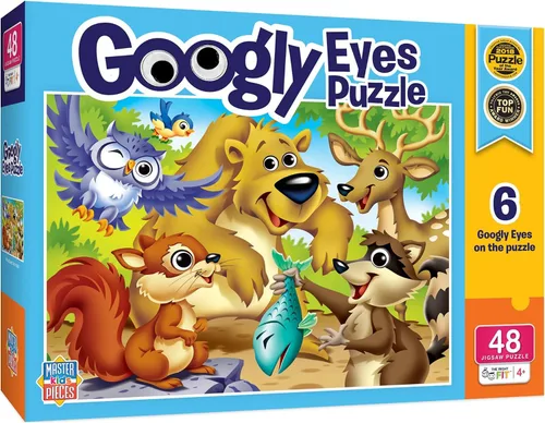 MasterPieces – Rompecabezas de 48 piezas para niños de 4+ años, animales del bosque con ojos googly, juego educativo y divertido, idea de regalo