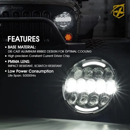 Miniatura 3 de Xprite Faros LED Wrangler de 105W, Faros Redondos de 7 Pulgadas de Reemplazo con Luz Alta/Baja, DRL, Luces de Señal de Giro, Aprobados por DOT