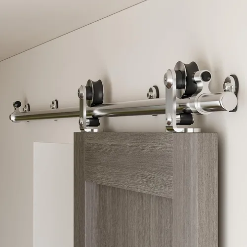 Miniatura 8 de CCJH Kit de herrajes para puerta de granero con riel deslizante de acero inoxidable de 4 pies/48'' para puerta individual de servicio pesado